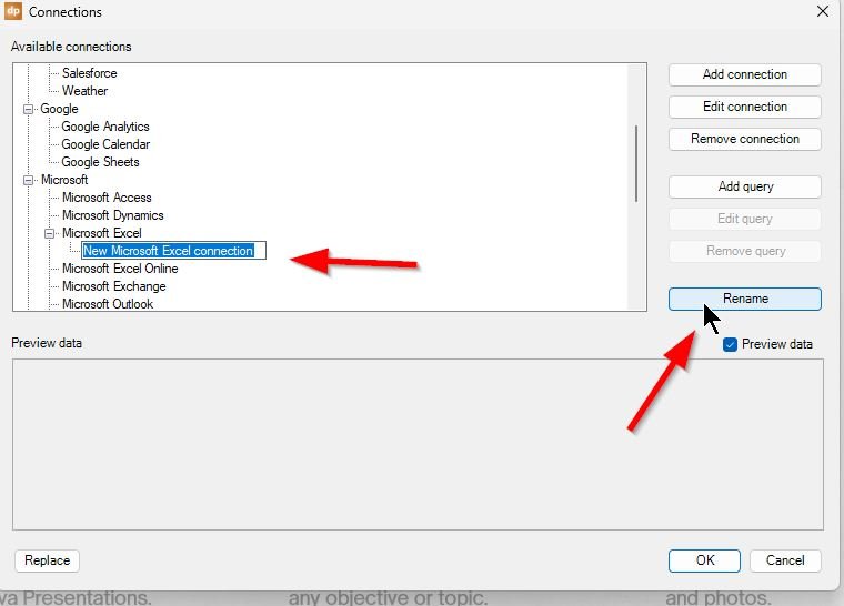 Create your connection to Excel