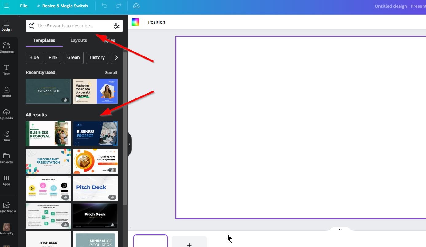 Canva to PowerPoint template search