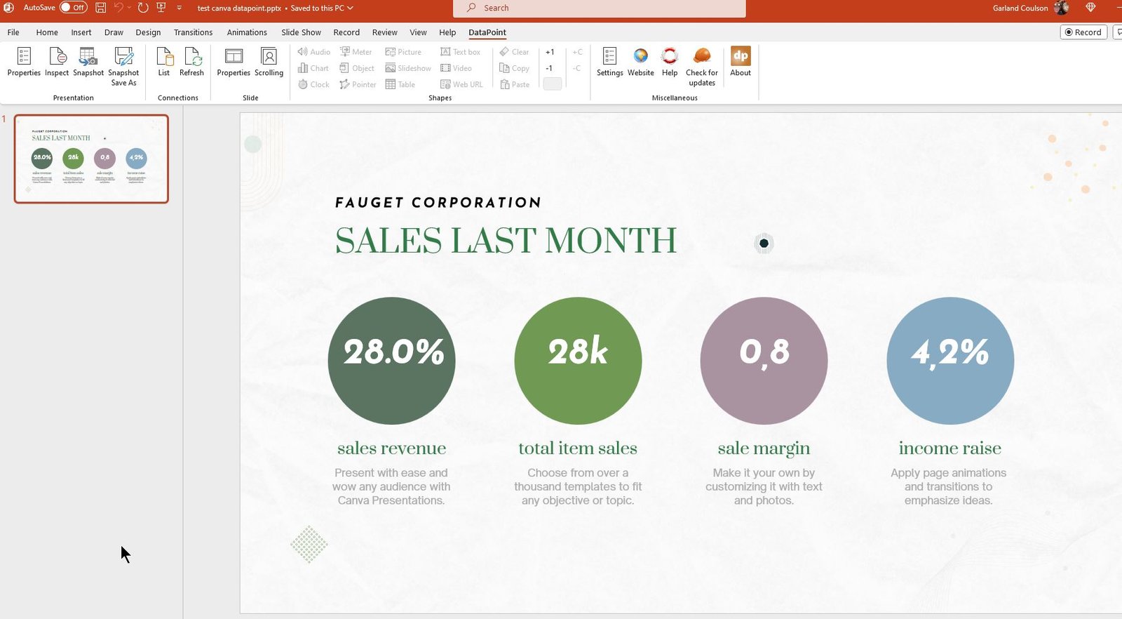Final Canva to PowerPoint to DataPoint connection made