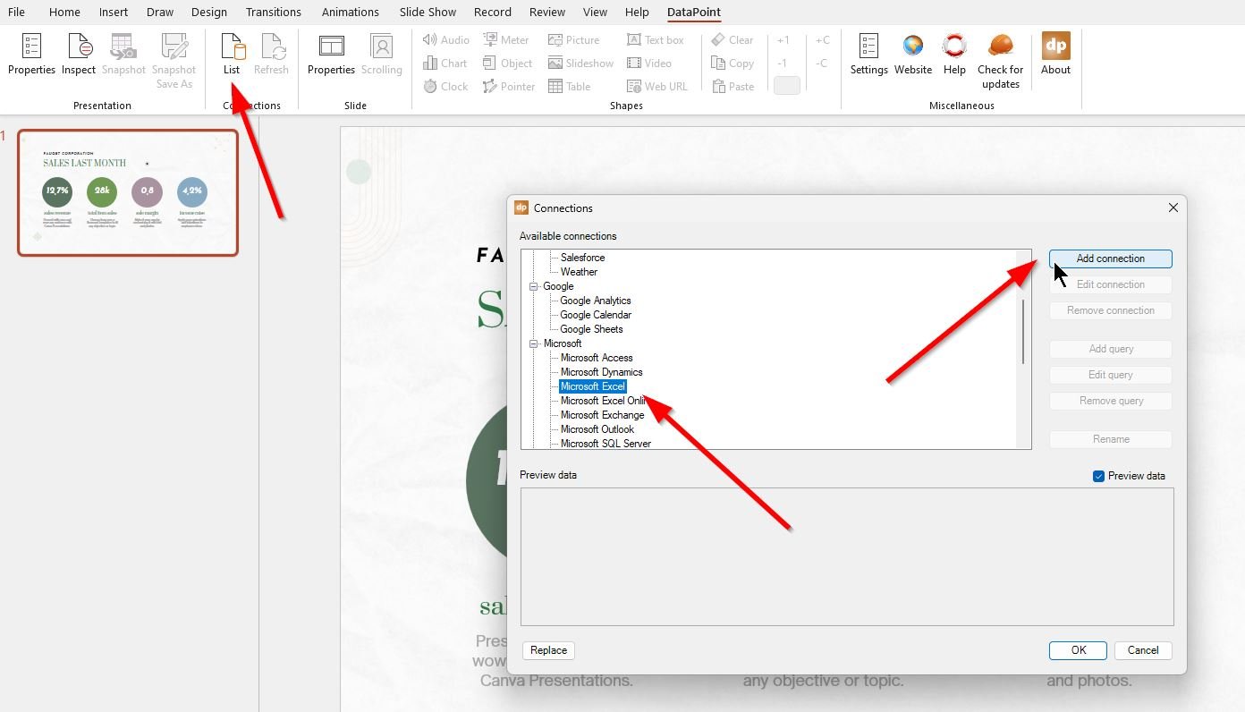 Connect PowerPoint to Excel using DataPoint