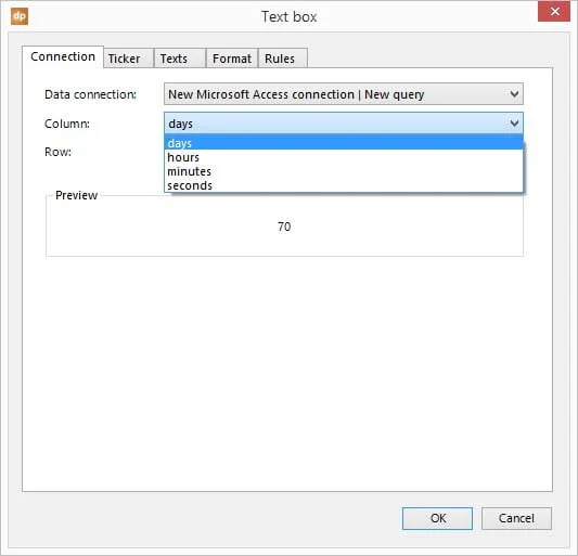 select the column of the query to link it to a text box