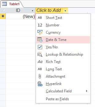 add a date and time field to the table