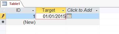 type in a date value in the table's data