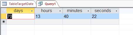 days, hours, minutes and seconds in the query