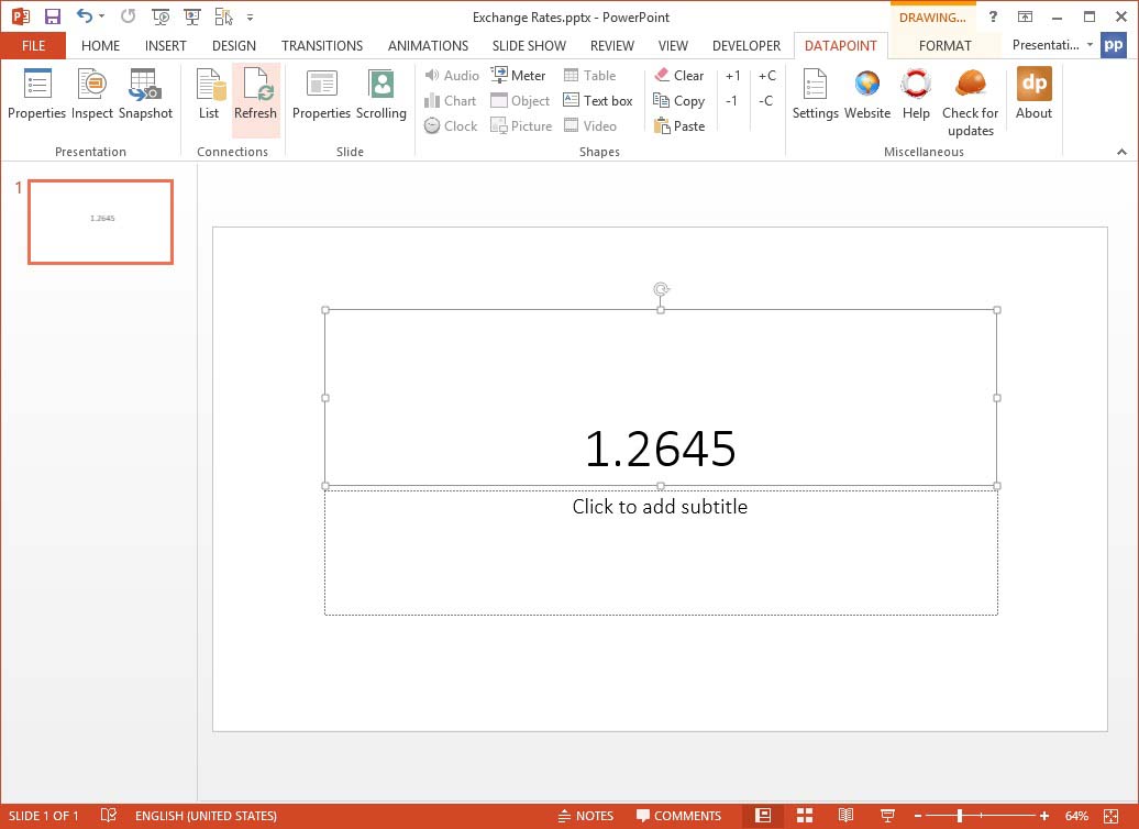 powerpoint text box link to xml for realtime data
