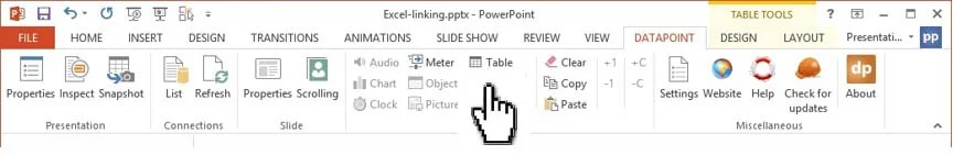 click table in datapoint menu