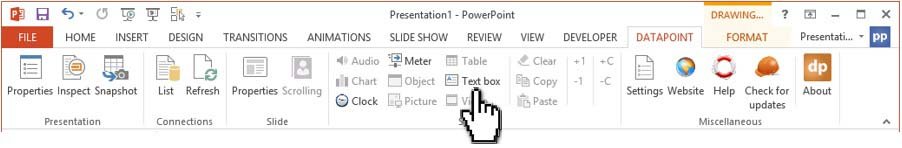 click text box in datapoint menu to set text box properties