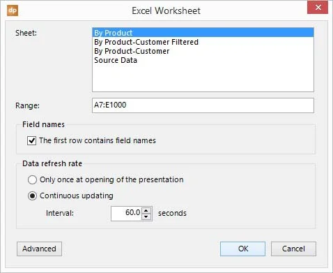 add link to worksheet and range and set refresh rate properties
