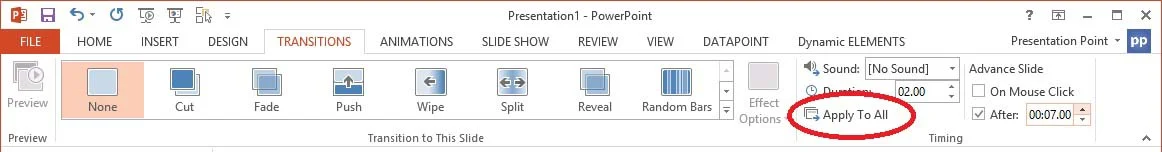 apply to all slides automatically by pressing this button