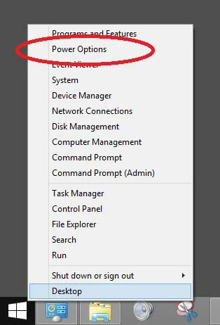open your power options settings via the start button