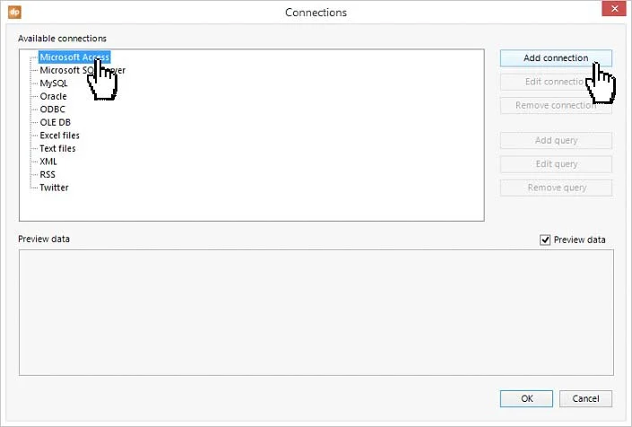select microsoft access node first