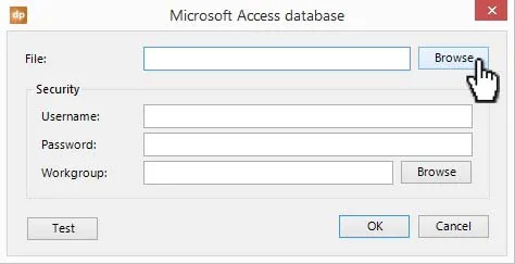 click browse to navigate to the database