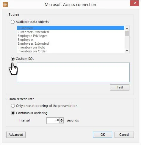 select the custom sql option 