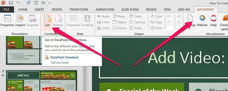 open datapoint menu for your digital menu board data