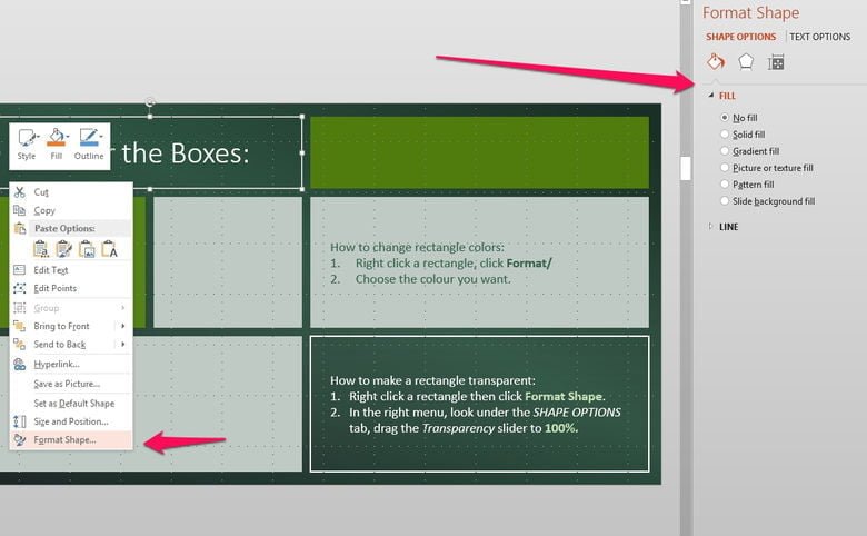 and format the menu boxes