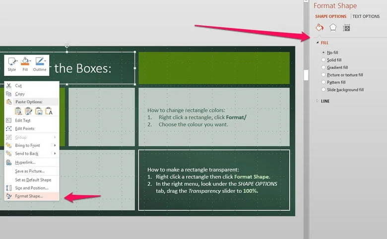 and format the menu boxes