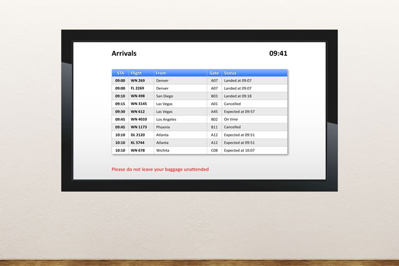 Free digital signage powerpoint template to display flight information like arrivals and departures
