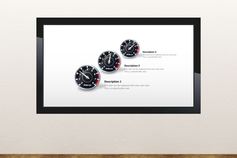 Free digital signage powerpoint template to display dynamic dashboard and meters and gauges 