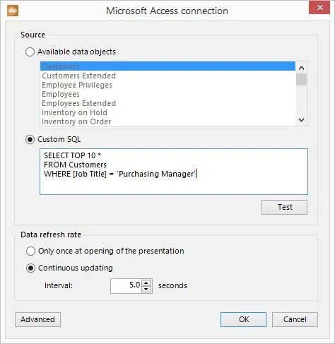 enter a custom sql statement in your powerpoint