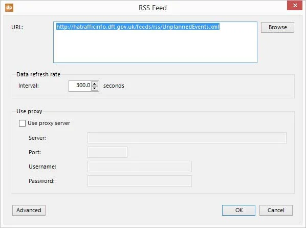 enter the rss feed that contains to live traffic data