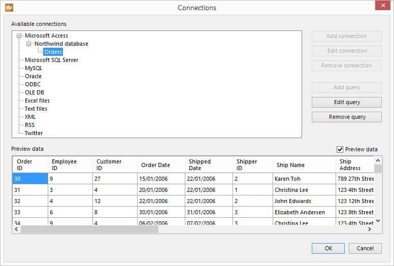 preview the data returned by the access database