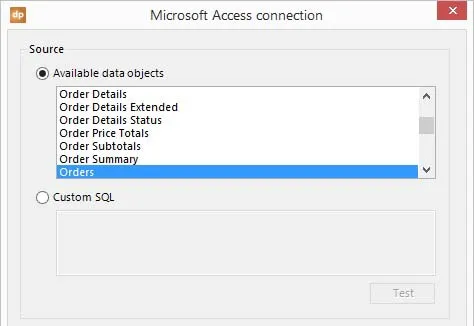 list of available data objects of the database, tables and views