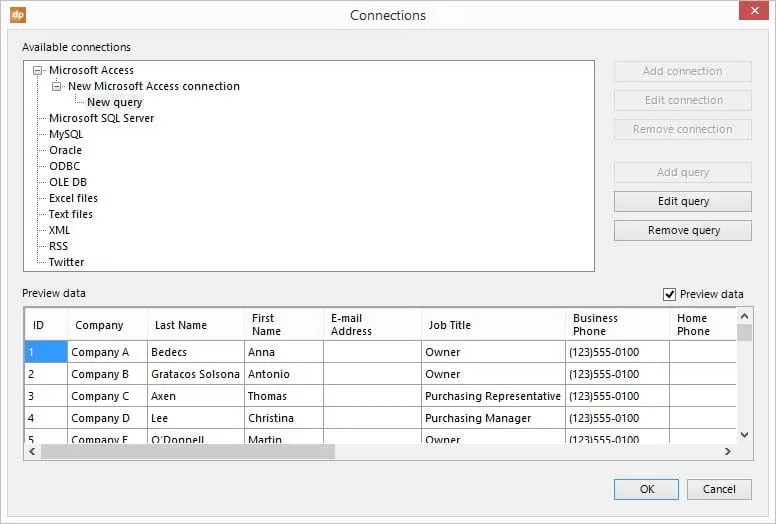 preview of the database data on your form
