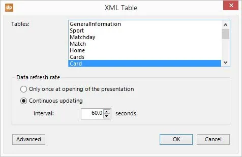 select card table from table list