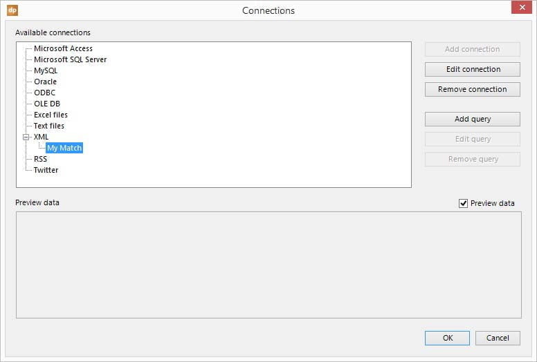 add a data table to the xml connection to get data