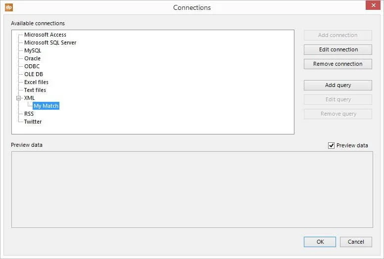 add a data table to the xml connection to get data