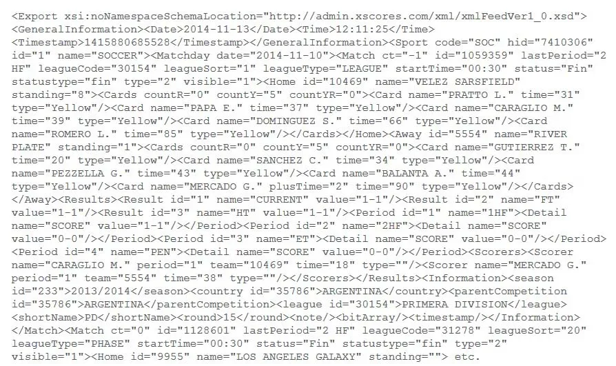 xml data with soccer information