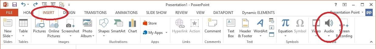 insert audio on powerpoint menu