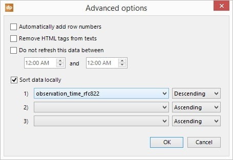 local data sort options, column names and sequence to sort