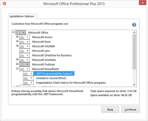 navigate to powerpoint and then .net programmability support