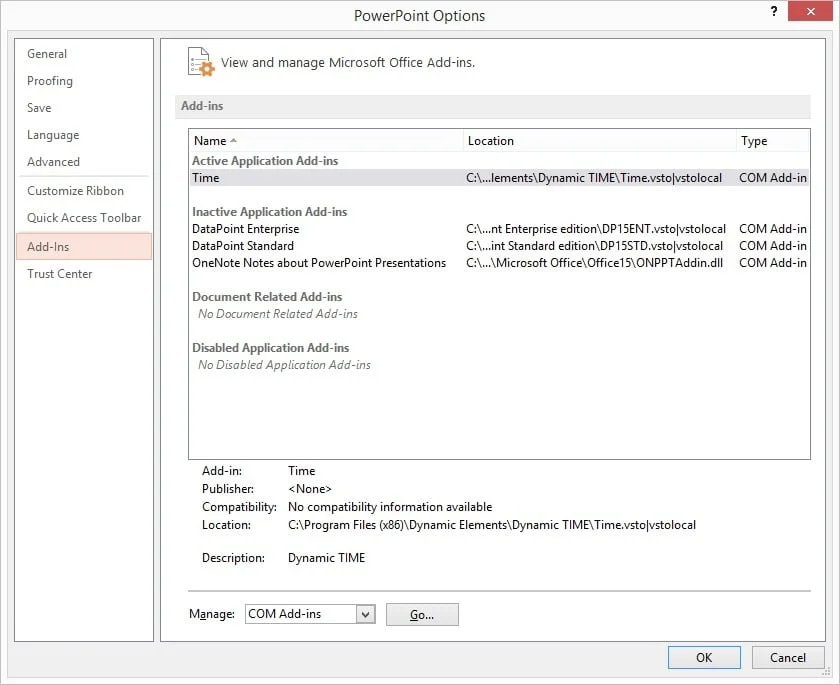 choose add-ins from the left menu to open the settings of all addins available