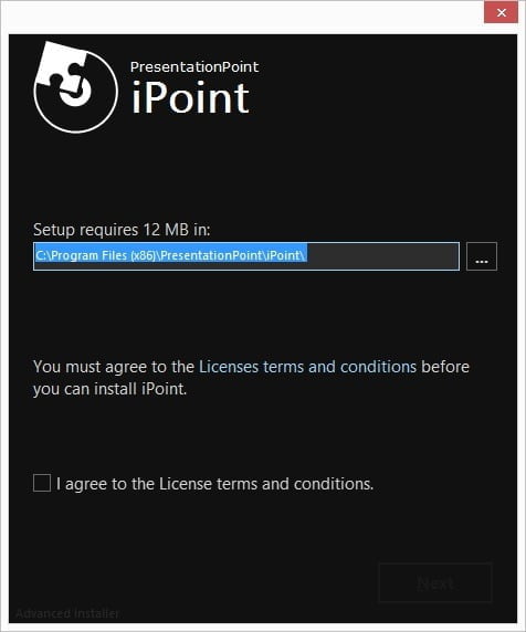 welcome screen of the ipoint installation