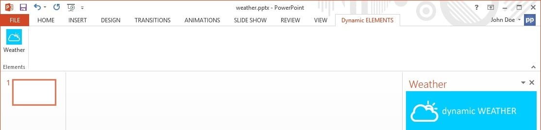 menu of the dynamic weather addon in powerpoint menu