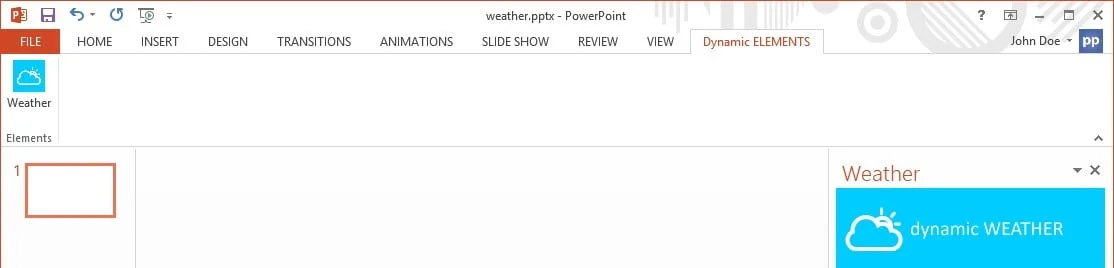 menu of the dynamic weather addon in powerpoint menu