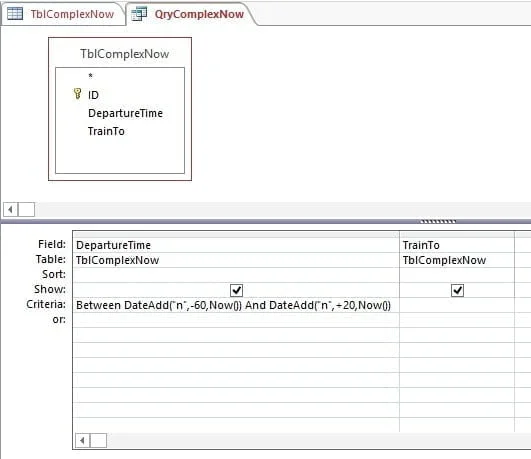 time restricted complex now query setup