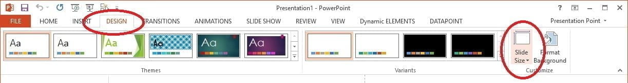powerpoint resolution slide size button