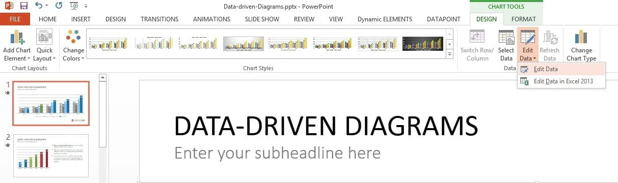 click to edit data of a chart