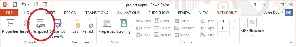 datapoint snapshot button in menu