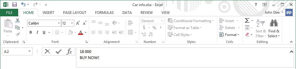 how to enter multiple text lines in excel cell