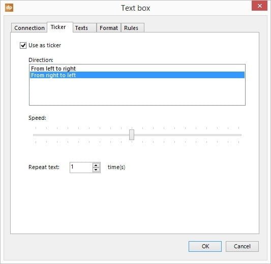 text box text ticker properties form