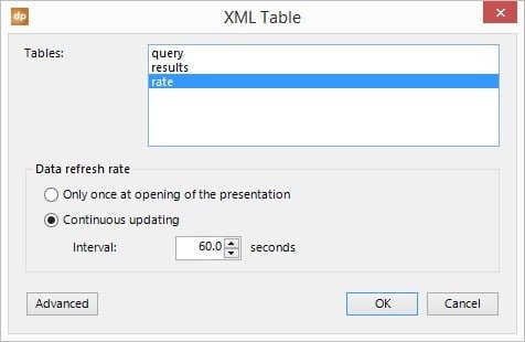 select a table from the xml data file