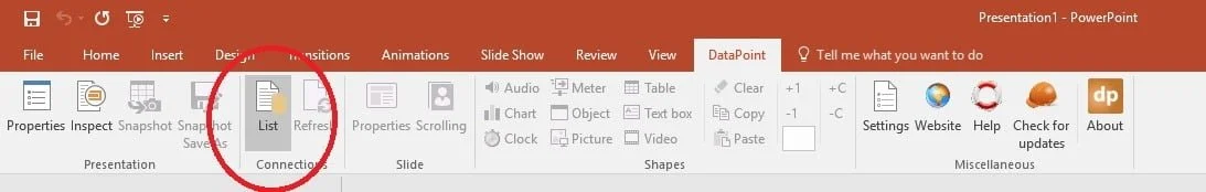 display stock quotes datapoint menu connections list
