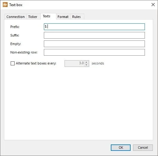 open texts tab for currency formatting