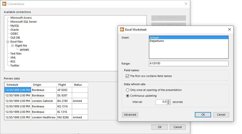 data connection to flight info