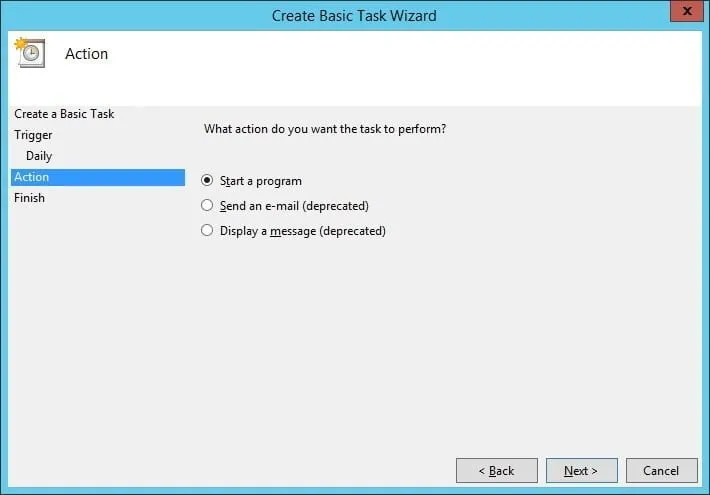 action settings of the task