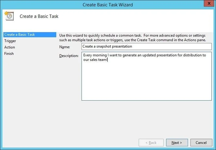 description of the task